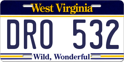 WV license plate DRO532