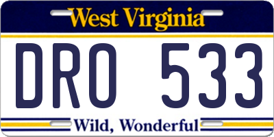 WV license plate DRO533
