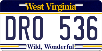 WV license plate DRO536