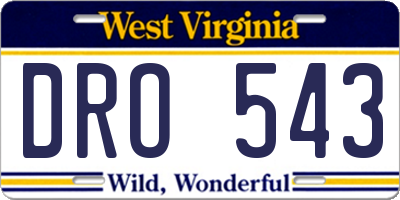 WV license plate DRO543