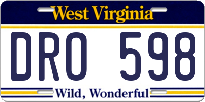 WV license plate DRO598