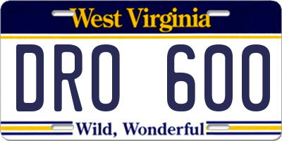 WV license plate DRO600