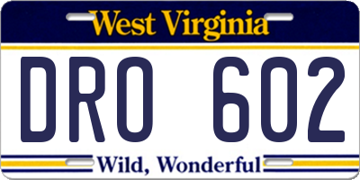 WV license plate DRO602