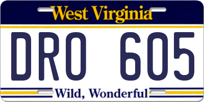 WV license plate DRO605