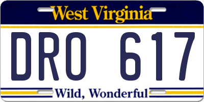 WV license plate DRO617