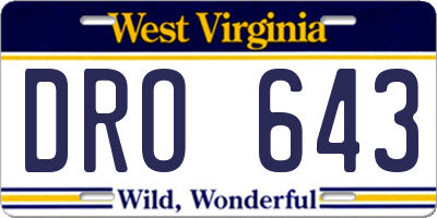 WV license plate DRO643