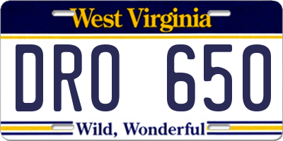 WV license plate DRO650