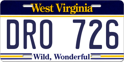 WV license plate DRO726