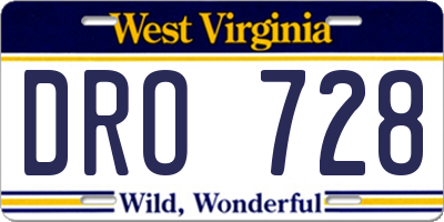 WV license plate DRO728