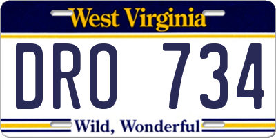 WV license plate DRO734