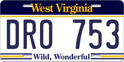 WV license plate DRO753