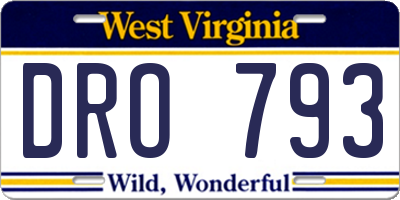 WV license plate DRO793