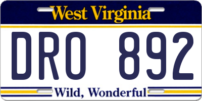 WV license plate DRO892