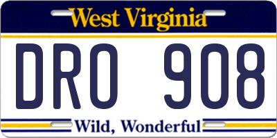 WV license plate DRO908