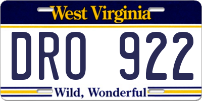 WV license plate DRO922