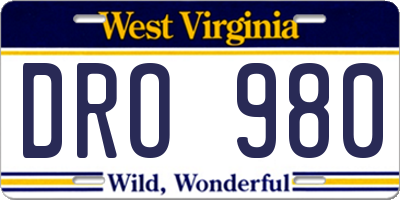 WV license plate DRO980