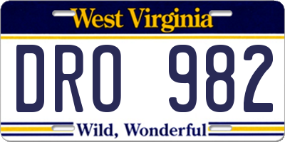 WV license plate DRO982