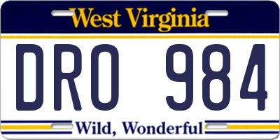 WV license plate DRO984