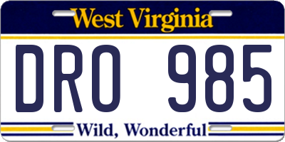 WV license plate DRO985