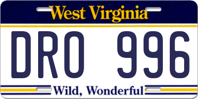 WV license plate DRO996