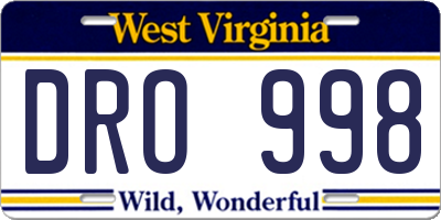 WV license plate DRO998