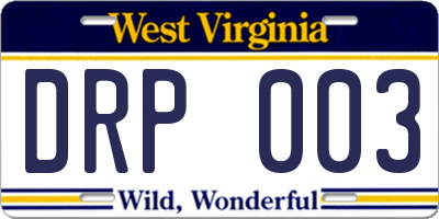 WV license plate DRP003