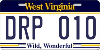 WV license plate DRP010
