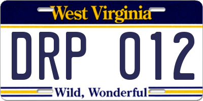 WV license plate DRP012