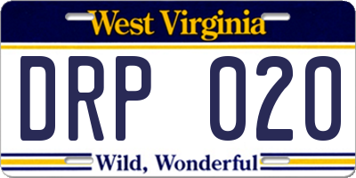 WV license plate DRP020