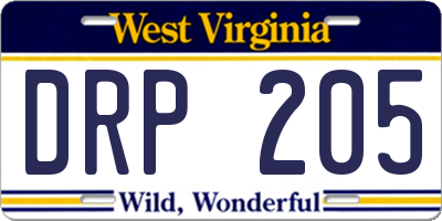WV license plate DRP205
