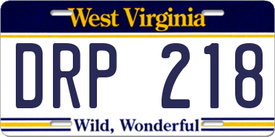 WV license plate DRP218