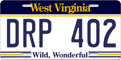 WV license plate DRP402