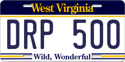 WV license plate DRP500