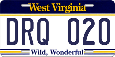 WV license plate DRQ020