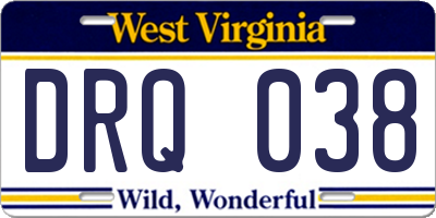 WV license plate DRQ038