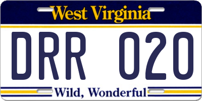 WV license plate DRR020