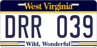 WV license plate DRR039