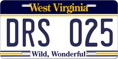 WV license plate DRS025