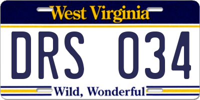 WV license plate DRS034