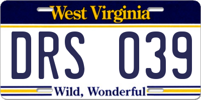 WV license plate DRS039