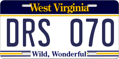 WV license plate DRS070