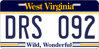 WV license plate DRS092
