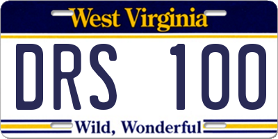 WV license plate DRS100