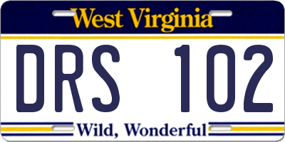 WV license plate DRS102