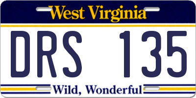 WV license plate DRS135