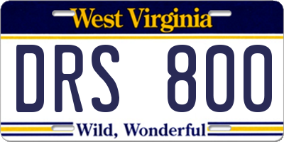 WV license plate DRS800