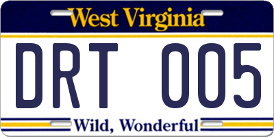 WV license plate DRT005