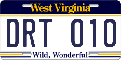 WV license plate DRT010