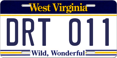 WV license plate DRT011