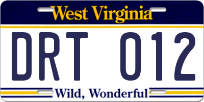 WV license plate DRT012